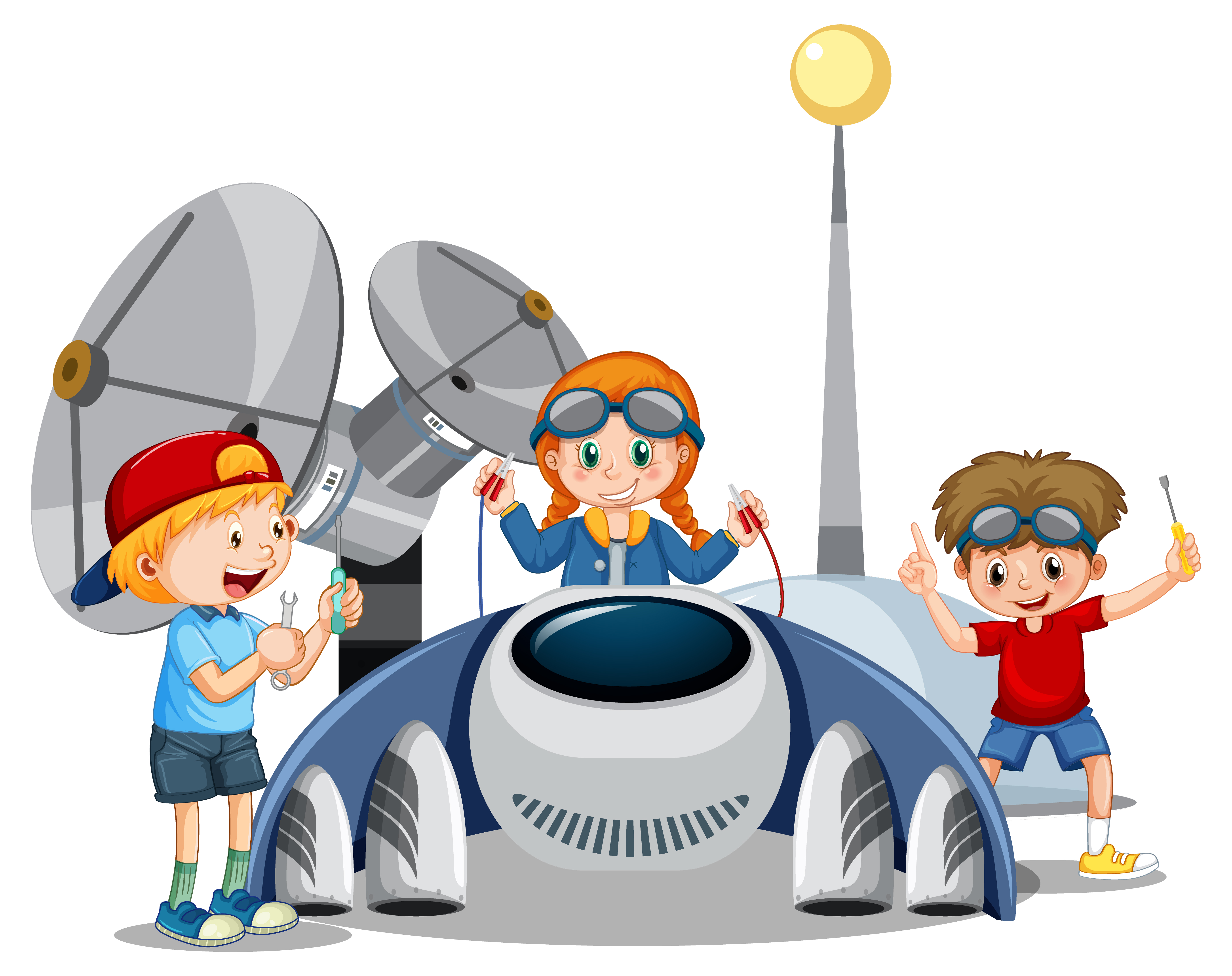 Niños construyendo una base lunar