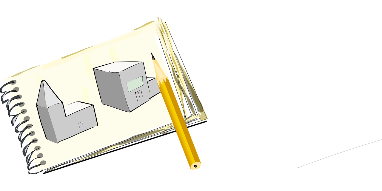 Dibujo de una casa en un bloc de dibujo