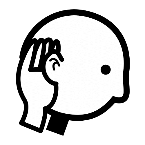 Pictograma de la cabeza de una persona con la mano puesta en una oreja para escuchar mejor.