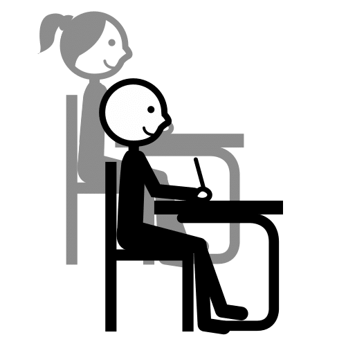 Dos personas sentando en un aula