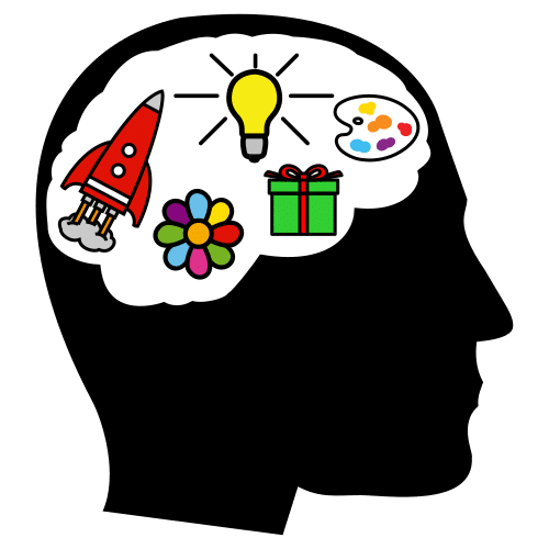 Dibujo de cerebro pensando diferentes cosas